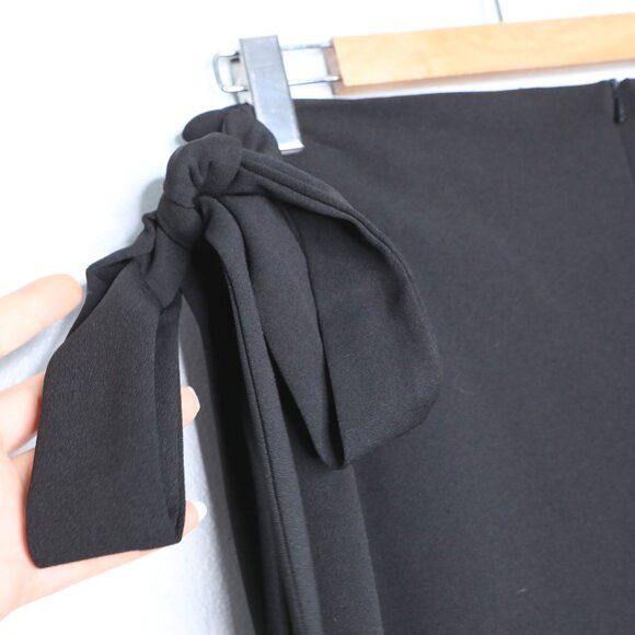 Faith & Joy Black Asymmetrical Faux Wrap Skirt Side Tie Bow Skirt Black Tie - Picture 5 of 11